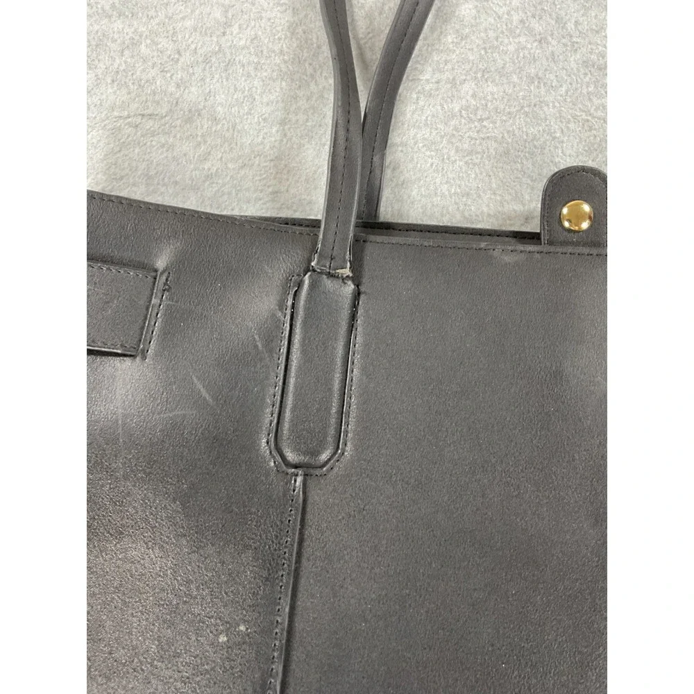Steve Madden Black Faux Leather Tote Bag Gold Hardware Large Shopper Handbag